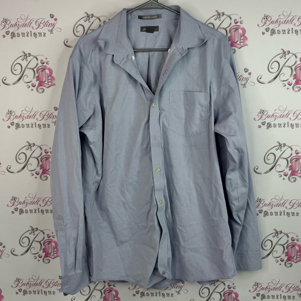 Eddie Bauer button down dress shirt blue Classic Fit Gray Shirt